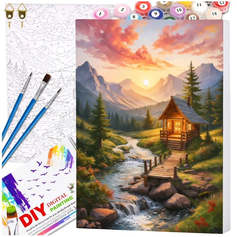Malowanie po numerach z ramą 40 x 50cm obraz na płótnie Domek w Górach 2.webp