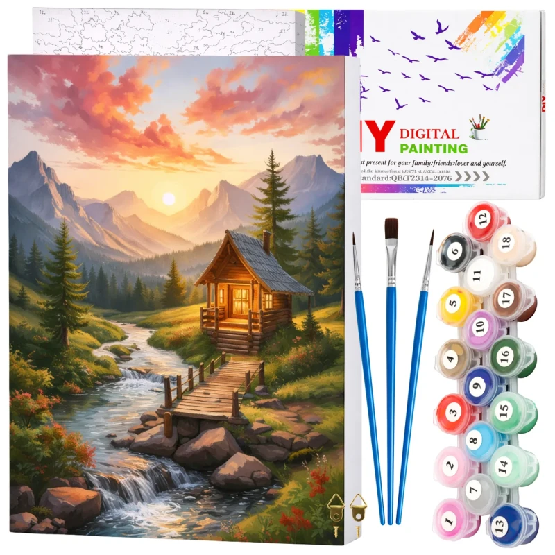 Malowanie po numerach z ramą 40 x 50cm obraz na płótnie Domek w Górach 5.webp