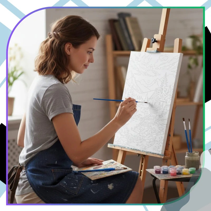Malowanie po numerach z ramą 40 x 50cm obraz na płótnie Domek w Górach 10.webp