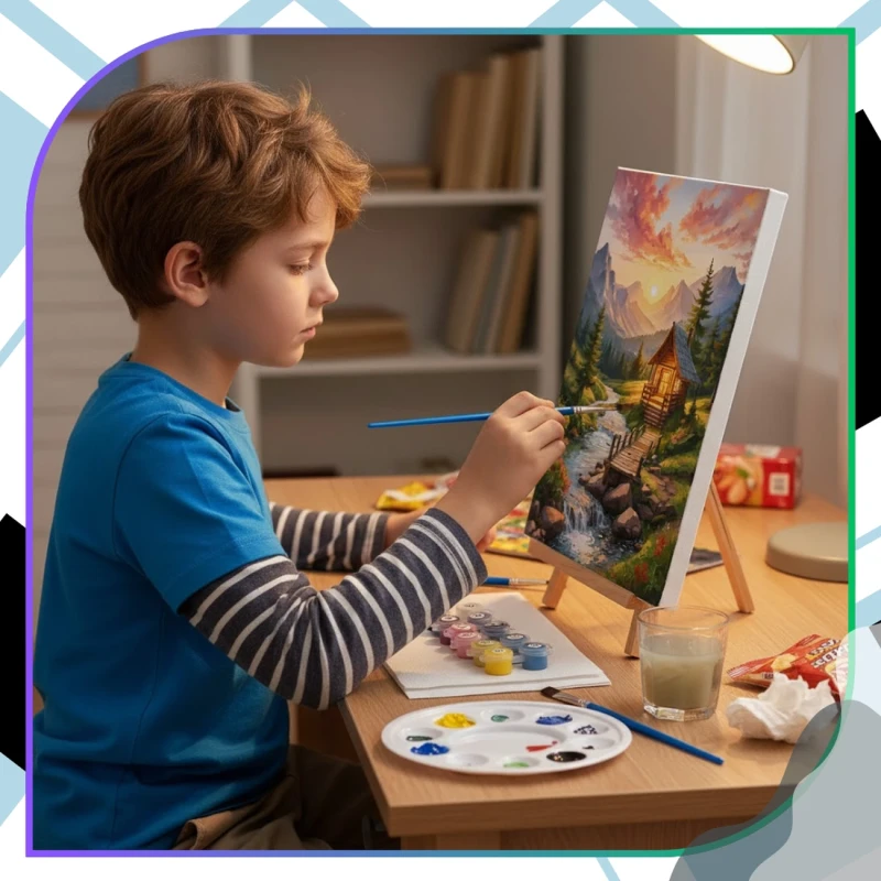 Malowanie po numerach z ramą 40 x 50cm obraz na płótnie Domek w Górach 12.webp