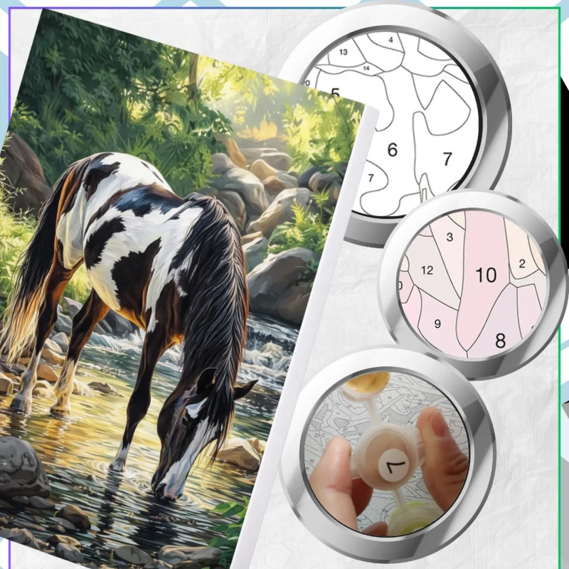 Malowanie po numerach z ramą 40 x 50cm obraz na płótnie Koń nad Strumieniem 6.webp