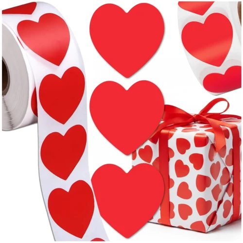 Naklejki czerwone serca serce na rolce 500 sztuk dekoracyjne scrapbooking DIY