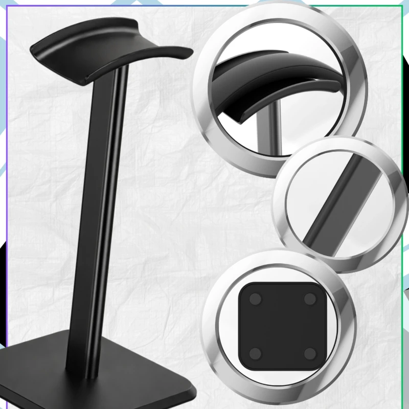 Stojak uchwyt na słuchawki uniwersalny przenośny stabilny biurkowy czarny 4.webp