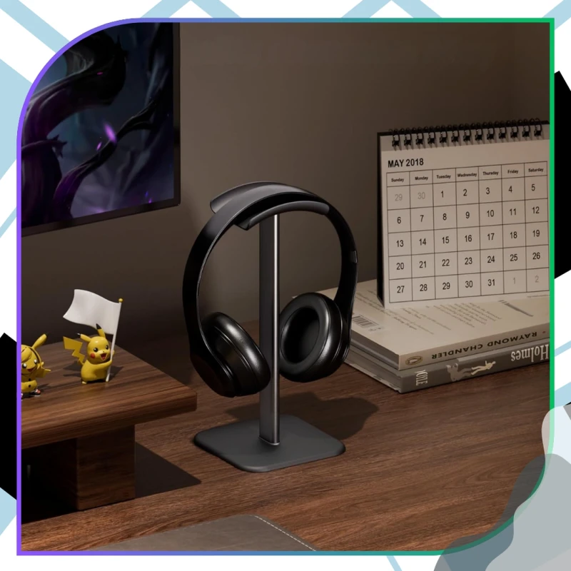 Stojak uchwyt na słuchawki uniwersalny przenośny stabilny biurkowy czarny 6.webp