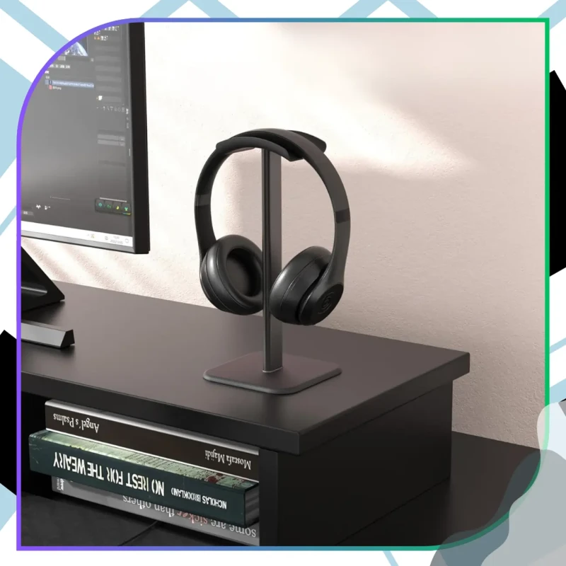 Stojak uchwyt na słuchawki uniwersalny przenośny stabilny biurkowy czarny 7.webp