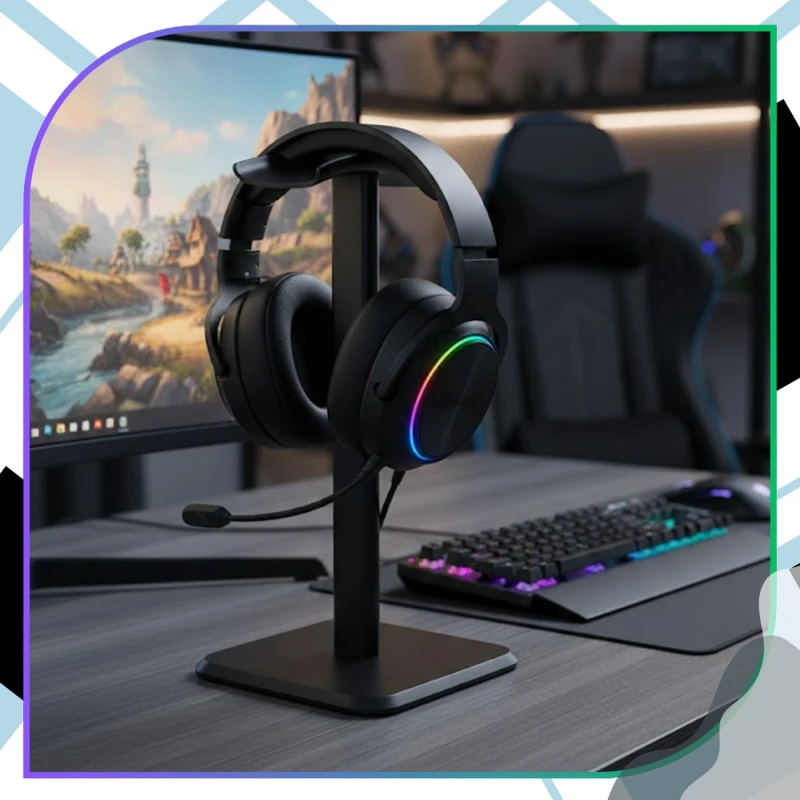 Stojak uchwyt na słuchawki uniwersalny przenośny stabilny biurkowy czarny 8.webp