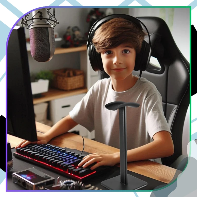 Stojak uchwyt na słuchawki uniwersalny przenośny stabilny biurkowy czarny 9.webp