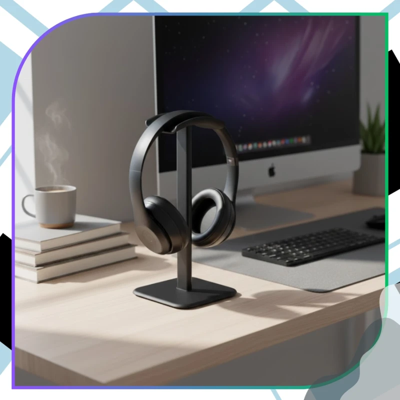 Stojak uchwyt na słuchawki uniwersalny przenośny stabilny biurkowy czarny 10.webp