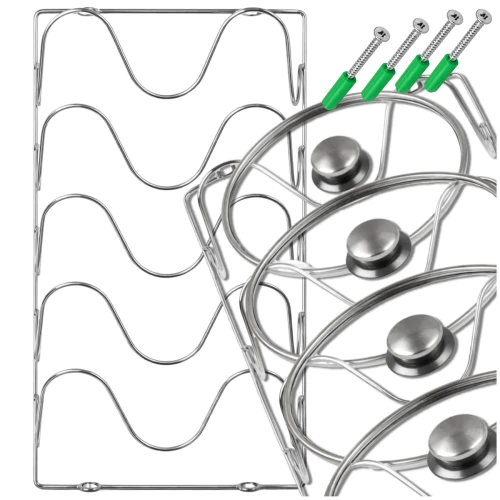 Wieszak uchwyt kuchenny na pokrywki 5 pokrywek metalowy ścienny wiszący na drzwi ścianę