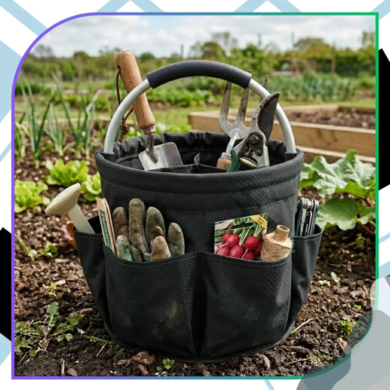 Kosz pojemnik torba na narzędzia ogrodowe składany czarny6.webp