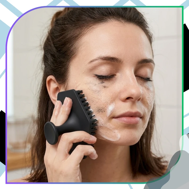 Szczotka silikonowa do oczyszczenia mycia twarzy peeling 2 szt czarny7.webp