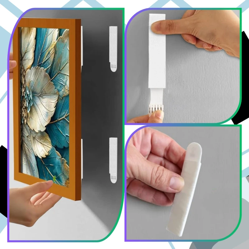 Rzepy samoprzylepne do wieszania obrazów 12 par paski montażowe 16x70 mm5.webp