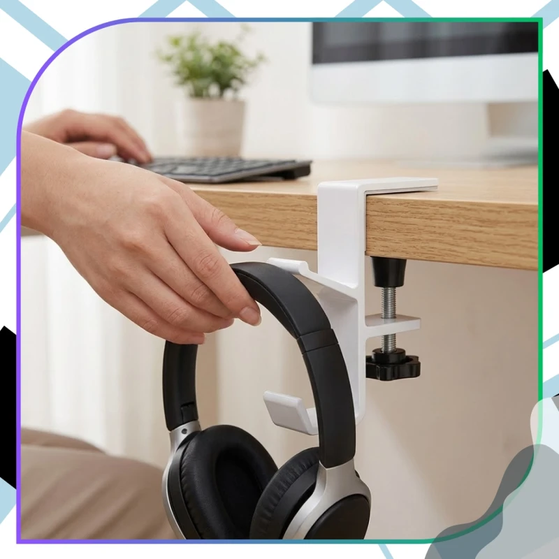 Uchwyt na słuchawki uniwersalny przenośny zaciskowy biurkowy biały8.webp
