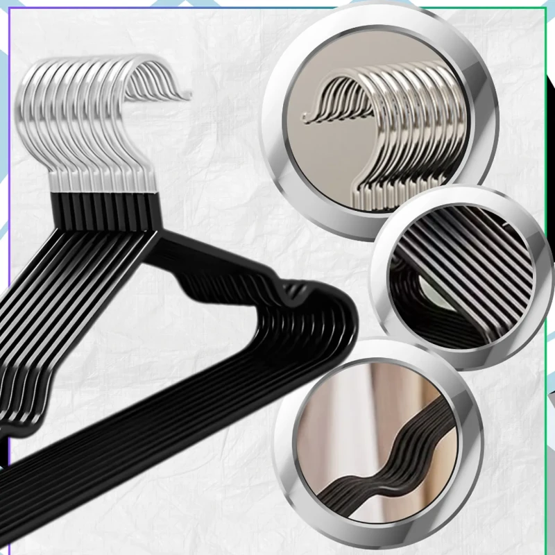 Wieszak metalowy zestaw 10 szt do szafy garderoby srebrny hak czarny4.webp