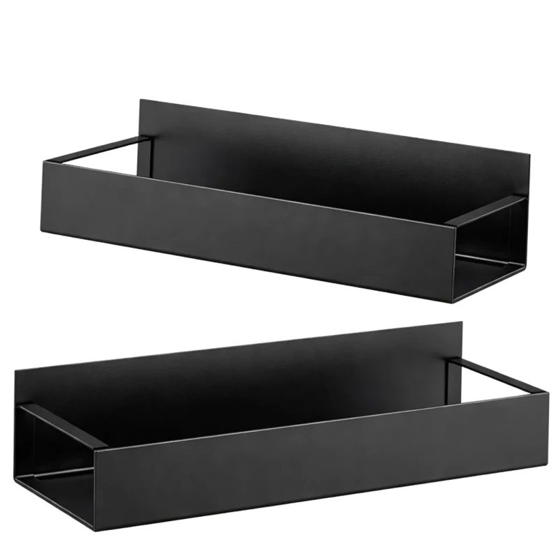 Magnetyczny organizer kuchenny na lodówkę zestaw 2 półek metal czarny4.webp