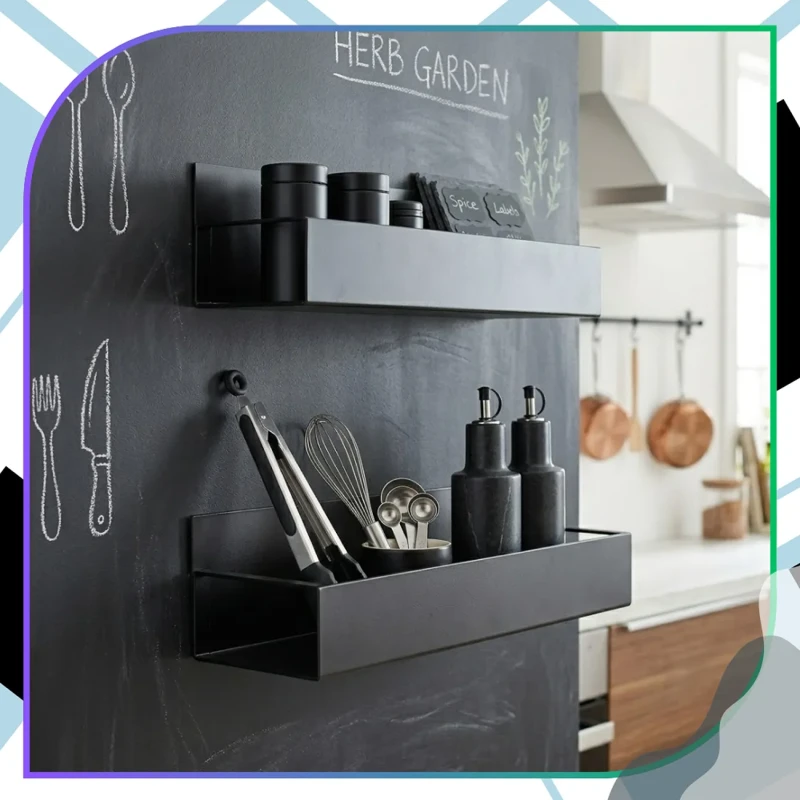 Magnetyczny organizer kuchenny na lodówkę zestaw 2 półek metal czarny6.webp