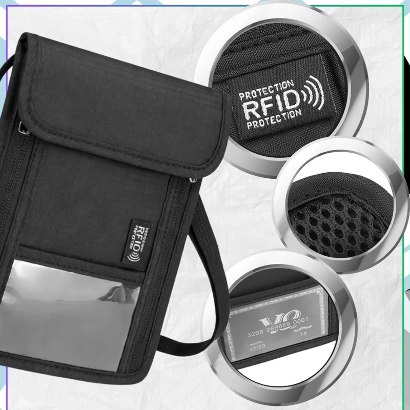 Czarna torba na paszport RFID wodoodporna saszetka podróżna na ramię5.webp