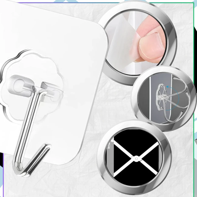 Wieszak ścienny obrotowy 180° przezroczysty samoprzylepny5.webp