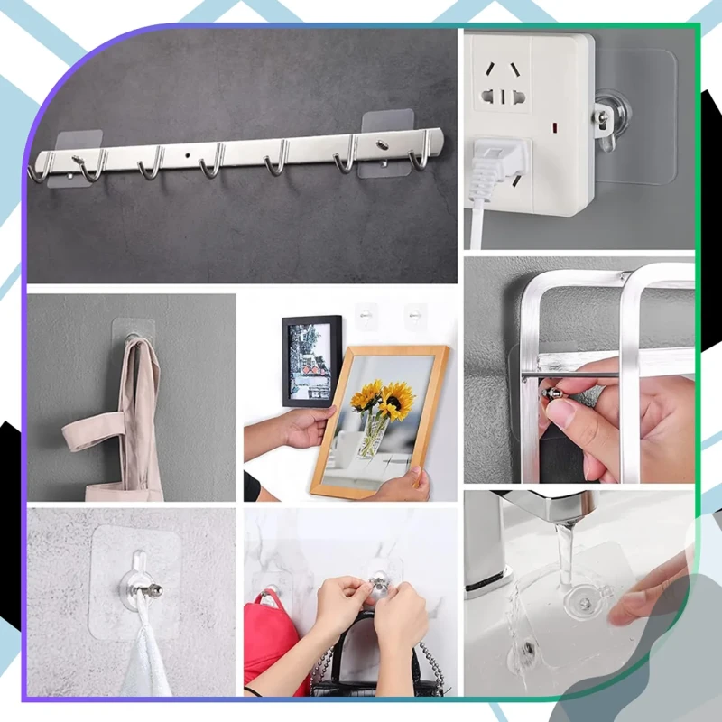 Haczyk ścienny mocny uchwyt 6×6 cm samoprzylepny PCV bez wiercenia7.webp