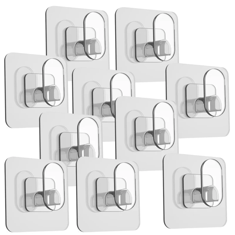 Samoprzylepne haczyki ścienne przezroczyste 6.5 × 6.5 cm – zestaw 10 sztuk1.webp