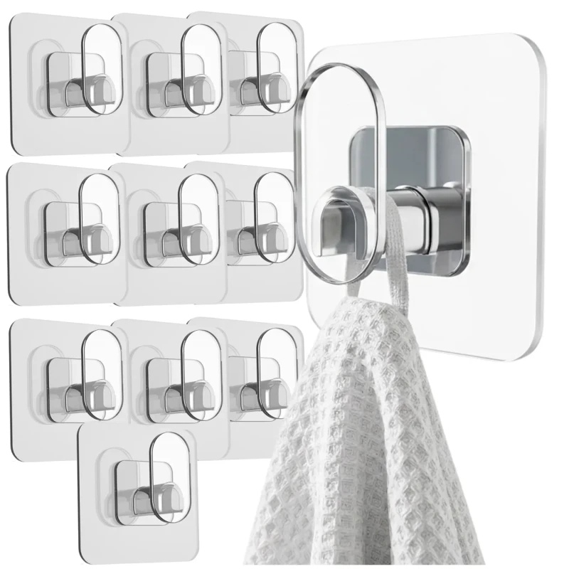 Samoprzylepne haczyki ścienne przezroczyste 6.5 × 6.5 cm – zestaw 10 sztuk3.webp