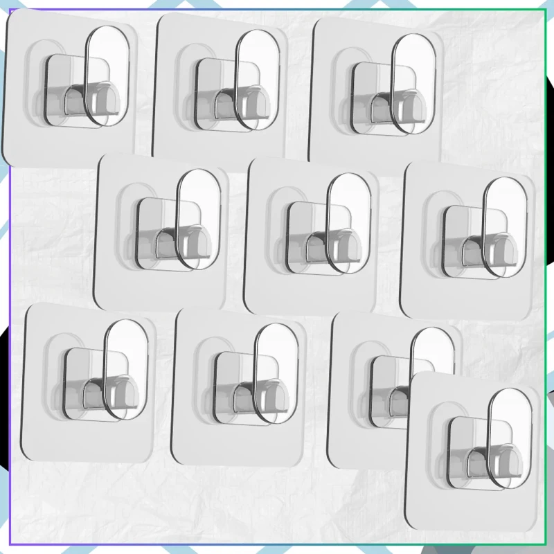 Samoprzylepne haczyki ścienne przezroczyste 6.5 × 6.5 cm – zestaw 10 sztuk4.webp