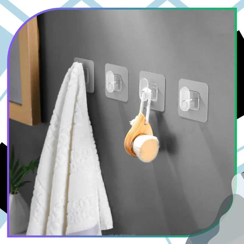 Samoprzylepne haczyki ścienne przezroczyste 6.5 × 6.5 cm – zestaw 10 sztuk8.webp