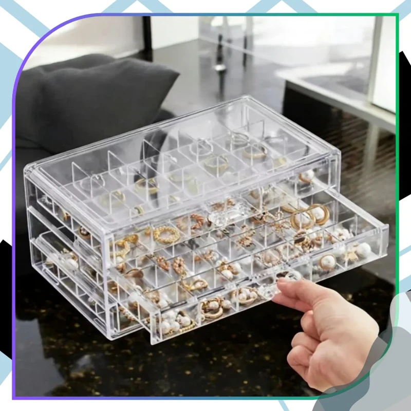 Transparentna szkatułka na kosmetyki organizer do przechowywania biżuterii6.webp