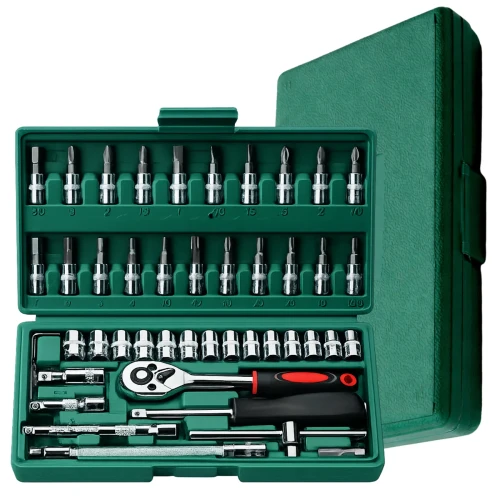 Zestaw narzędzi w walizce 46 elementów klucz grzechotkowy CrV