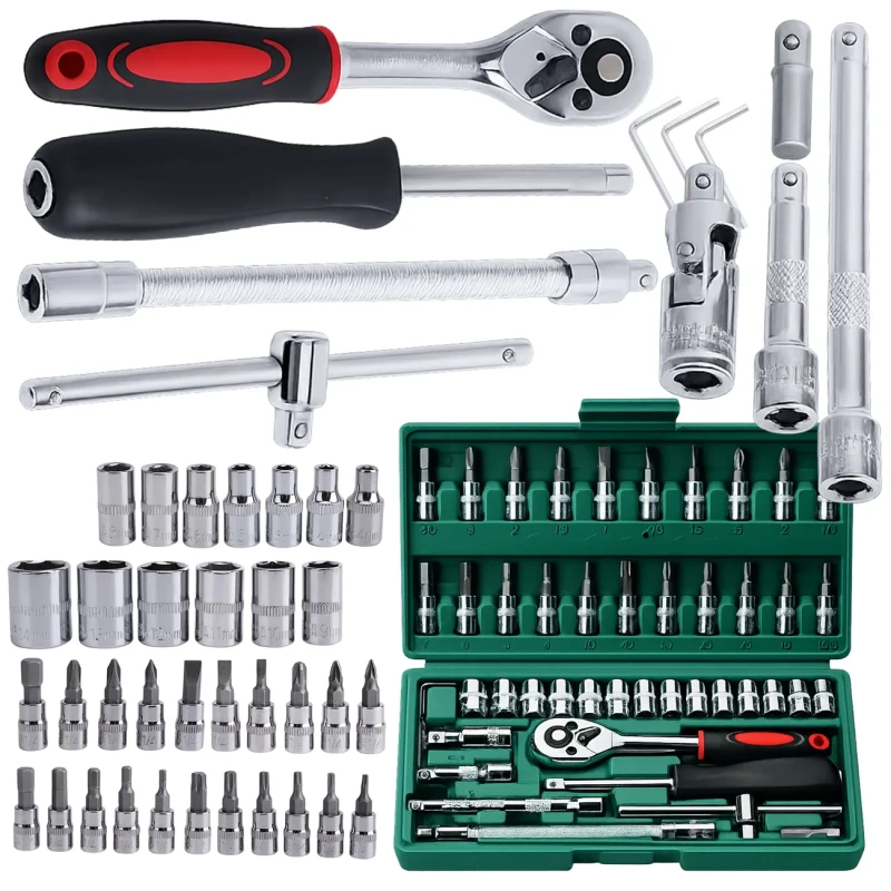 Zestaw narzędzi w walizce 46 elementów klucz grzechotkowy CrV2.webp