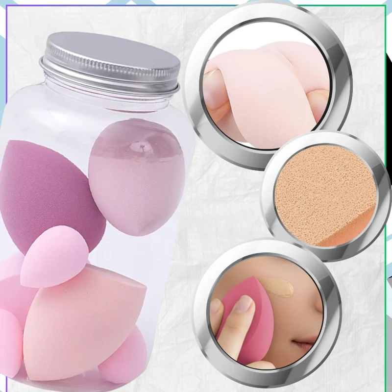 Zestaw gąbek do makijażu 7 sztuk z pojemnikiem blender do podkładu3.webp