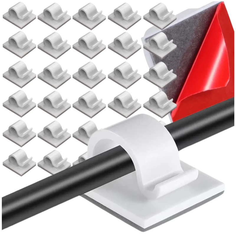 Uchwyty do kabli samoprzylepne organizer przewodów klipsy 30 szt białe2.webp