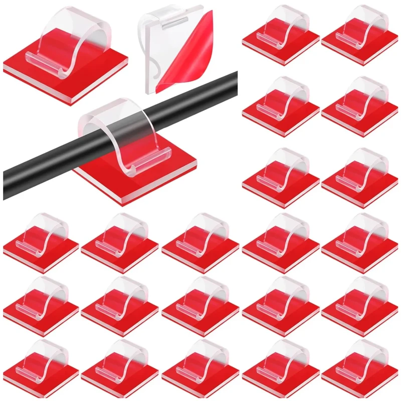 Samoprzylepne klipsy do kabli organizer przewodów uchwyty 30 szt transparentne1.webp