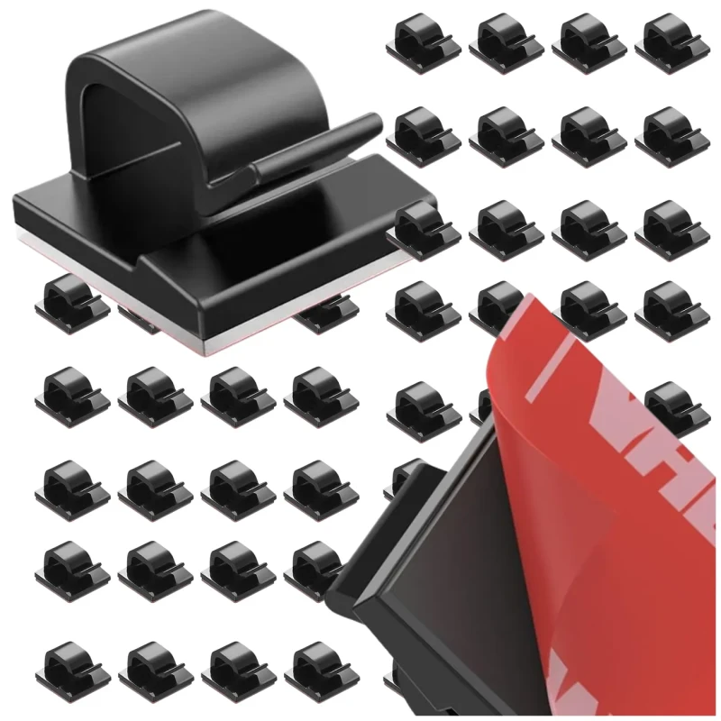 Uchwyty do kabli samoprzylepne klipsy organizer przewodów 30 szt czarne2.webp