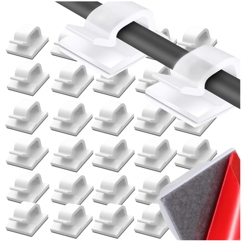 Białe samoprzylepne organizery do kabli zestaw uchwytów 30 sztuk1.webp