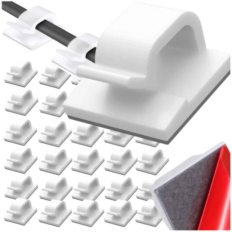 Białe samoprzylepne organizery do kabli zestaw uchwytów 30 sztuk2.webp