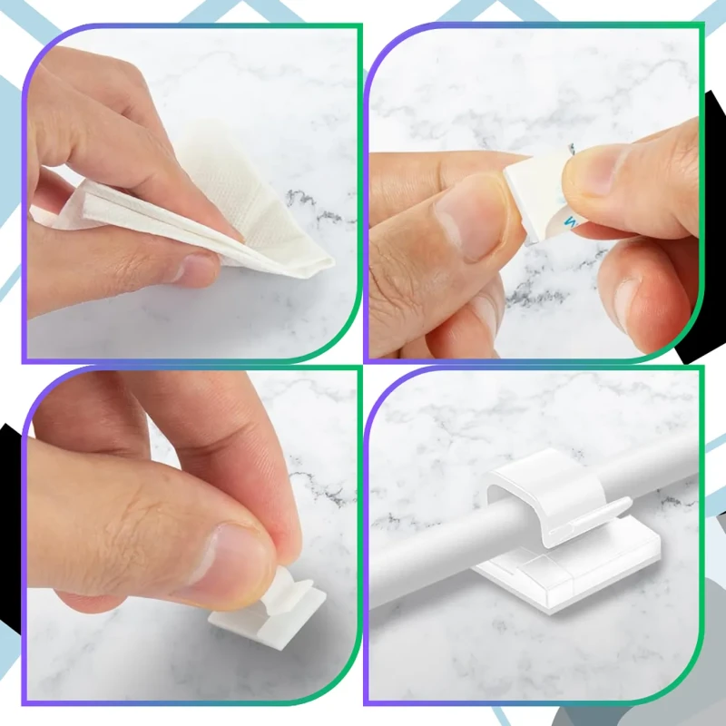 Białe samoprzylepne organizery do kabli zestaw uchwytów 30 sztuk8.webp