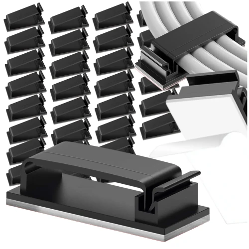 Organizer kabli czarny klipsy samoprzylepne uchwyty do przewodów 20 szt