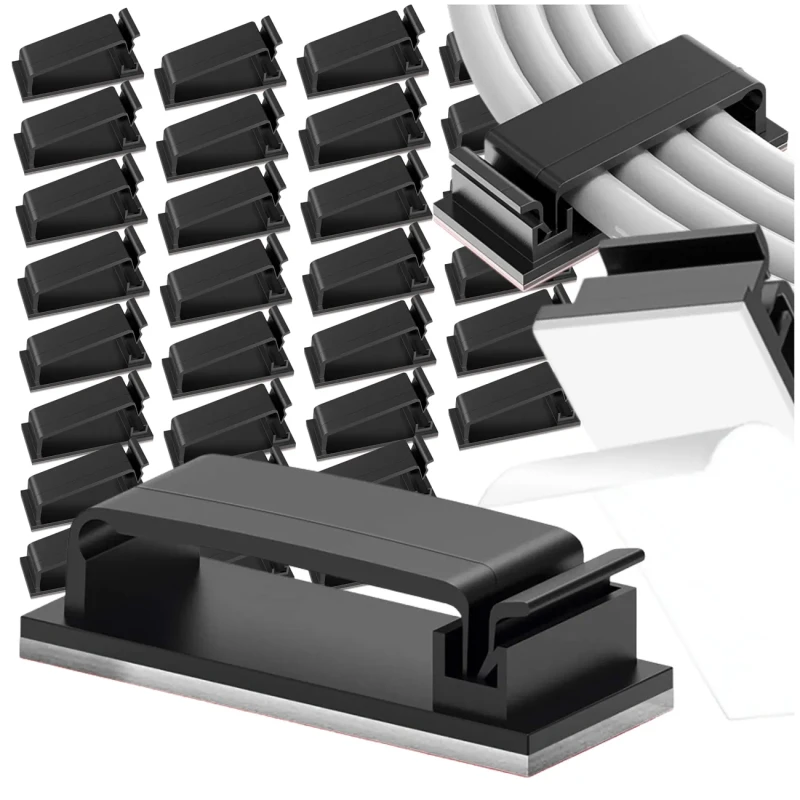 Organizer kabli czarny klipsy samoprzylepne uchwyty do przewodów 20 szt1.webp