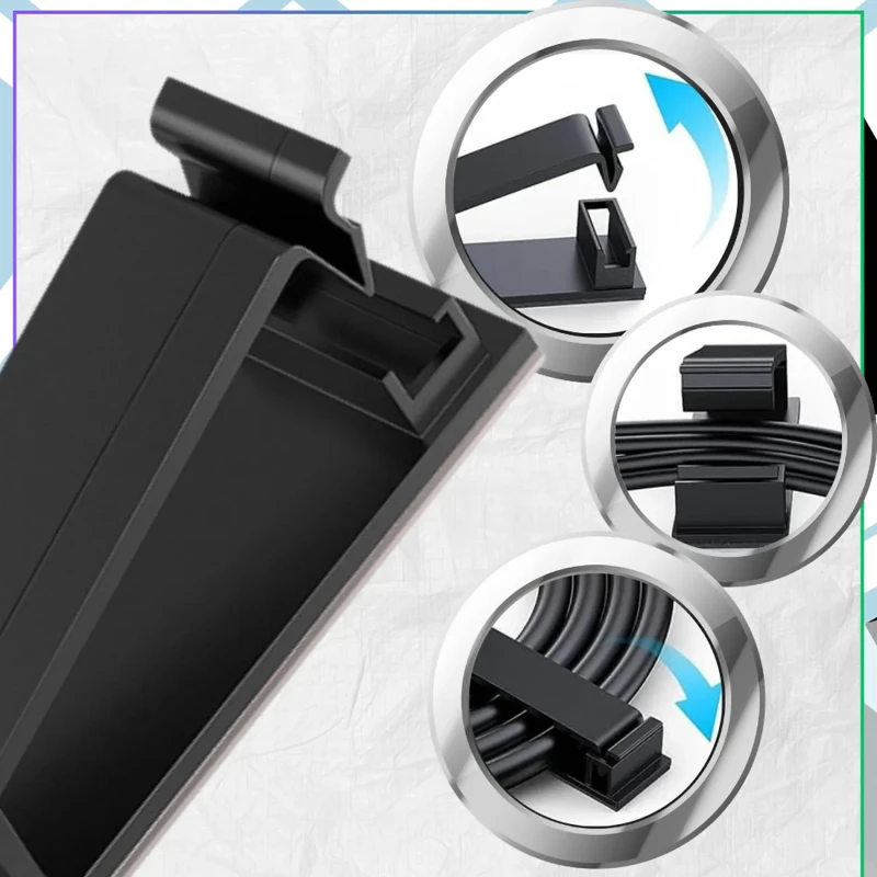 Organizer kabli czarny klipsy samoprzylepne uchwyty do przewodów 20 szt4.webp