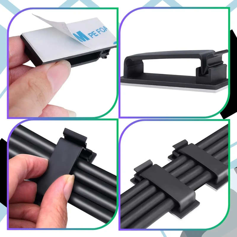 Organizer kabli czarny klipsy samoprzylepne uchwyty do przewodów 20 szt7.webp