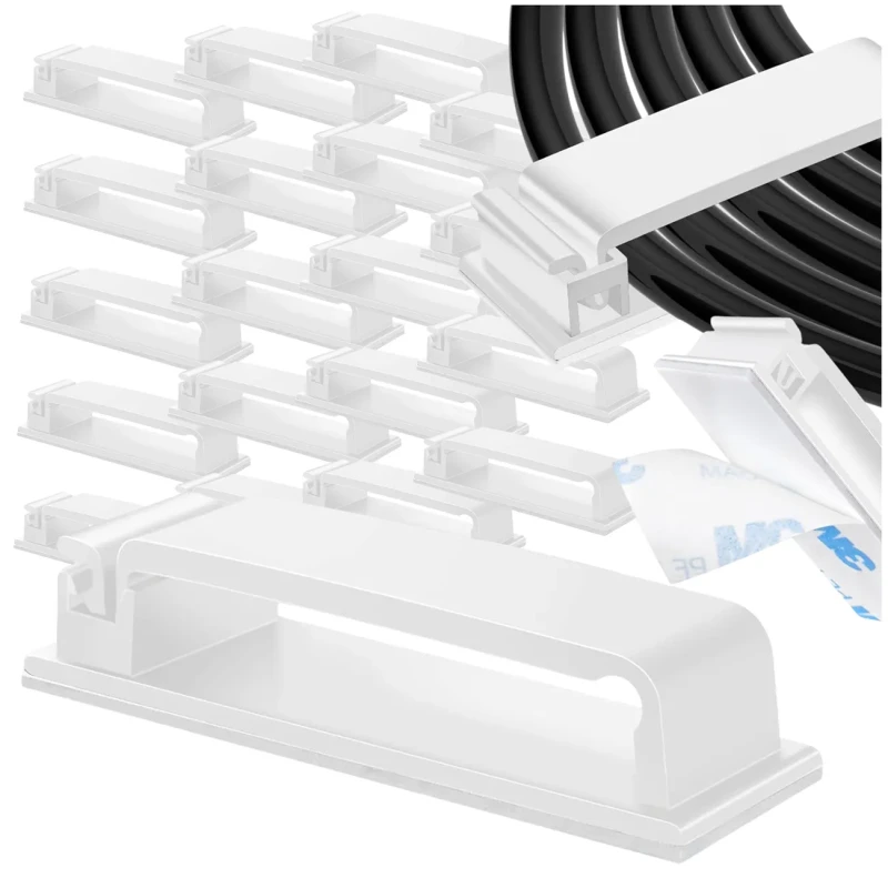 Zestaw 20 samoprzylepnych klipsów do kabli w kolorze białym1.webp