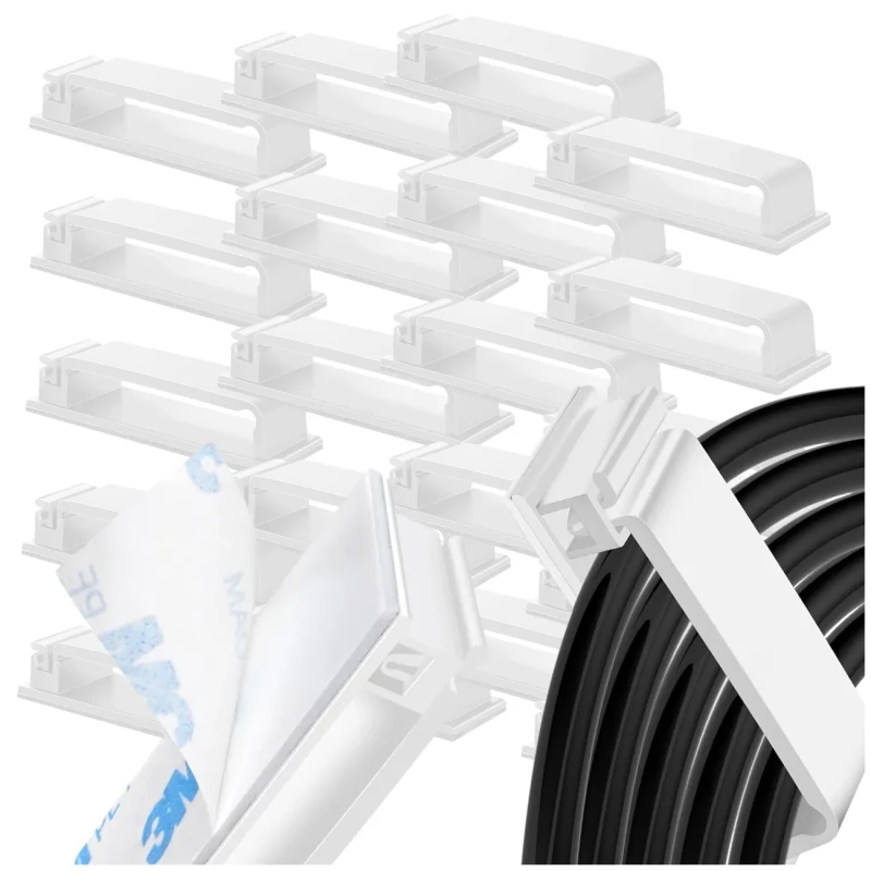 Zestaw 20 samoprzylepnych klipsów do kabli w kolorze białym2.webp