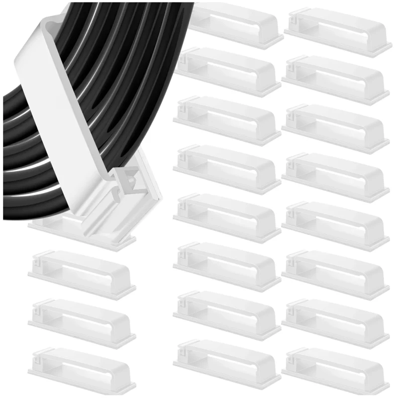 Zestaw 20 samoprzylepnych klipsów do kabli w kolorze białym3.webp