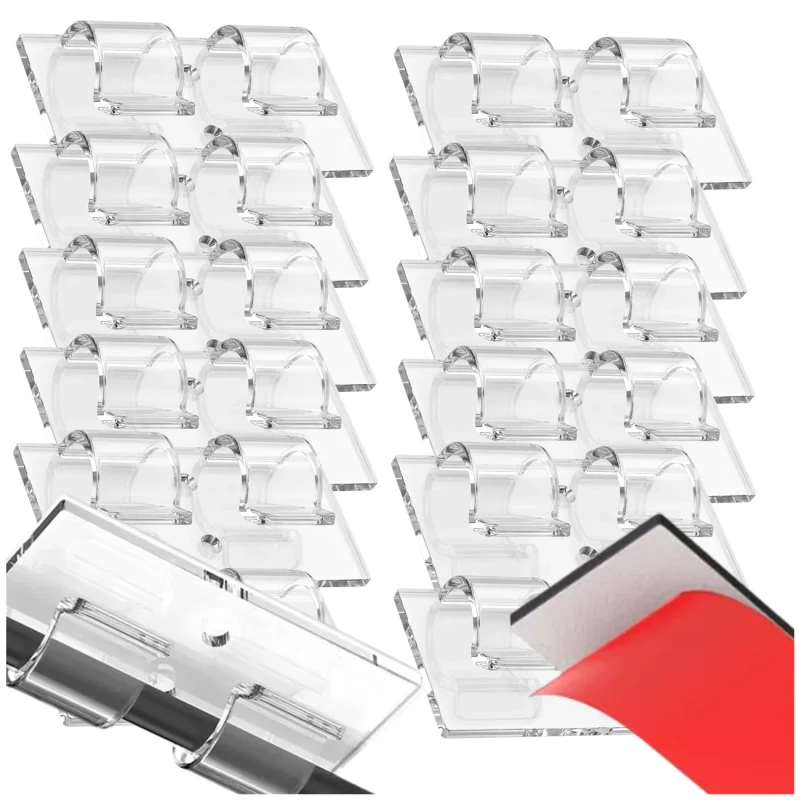 Dwurzędowy uchwyt do kabli organizer przewodów transparentny 12 szt2.webp