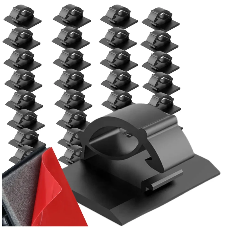 Klipsy organizer kabli uchwyty do przewodów samoprzylepne 30 szt czarne Organizer kabli do biurka samoprzylepne klipsy uchwyty przewodów 30 szt2.webp