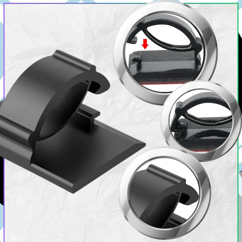 Klipsy organizer kabli uchwyty do przewodów samoprzylepne 30 szt czarne Organizer kabli do biurka samoprzylepne klipsy uchwyty przewodów 30 szt4.webp