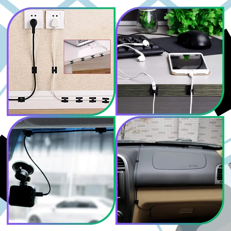 Klipsy organizer kabli uchwyty do przewodów samoprzylepne 30 szt czarne Organizer kabli do biurka samoprzylepne klipsy uchwyty przewodów 30 szt6.webp