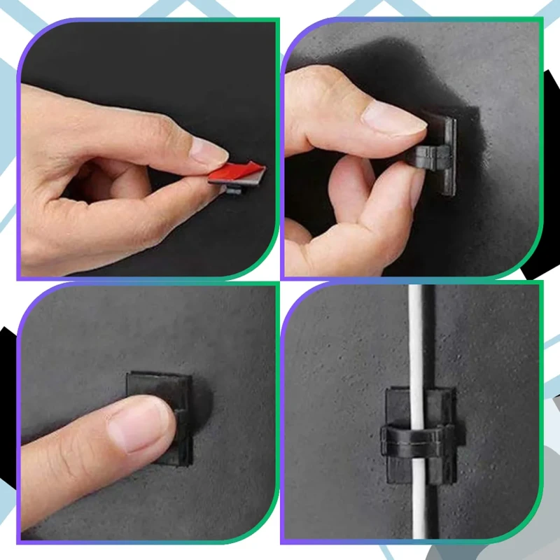 Klipsy organizer kabli uchwyty do przewodów samoprzylepne 30 szt czarne Organizer kabli do biurka samoprzylepne klipsy uchwyty przewodów 30 szt7.webp