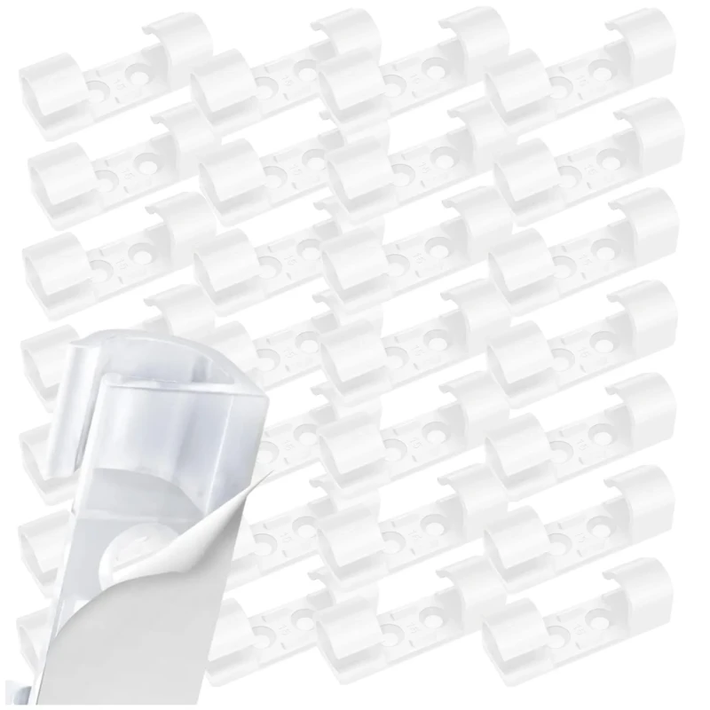 Białe klipsy do kabli samoprzylepne organizer przewodów biurko 30 szt2.webp